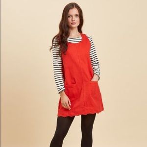 Red Pinafore Dress with Scalloped Hem